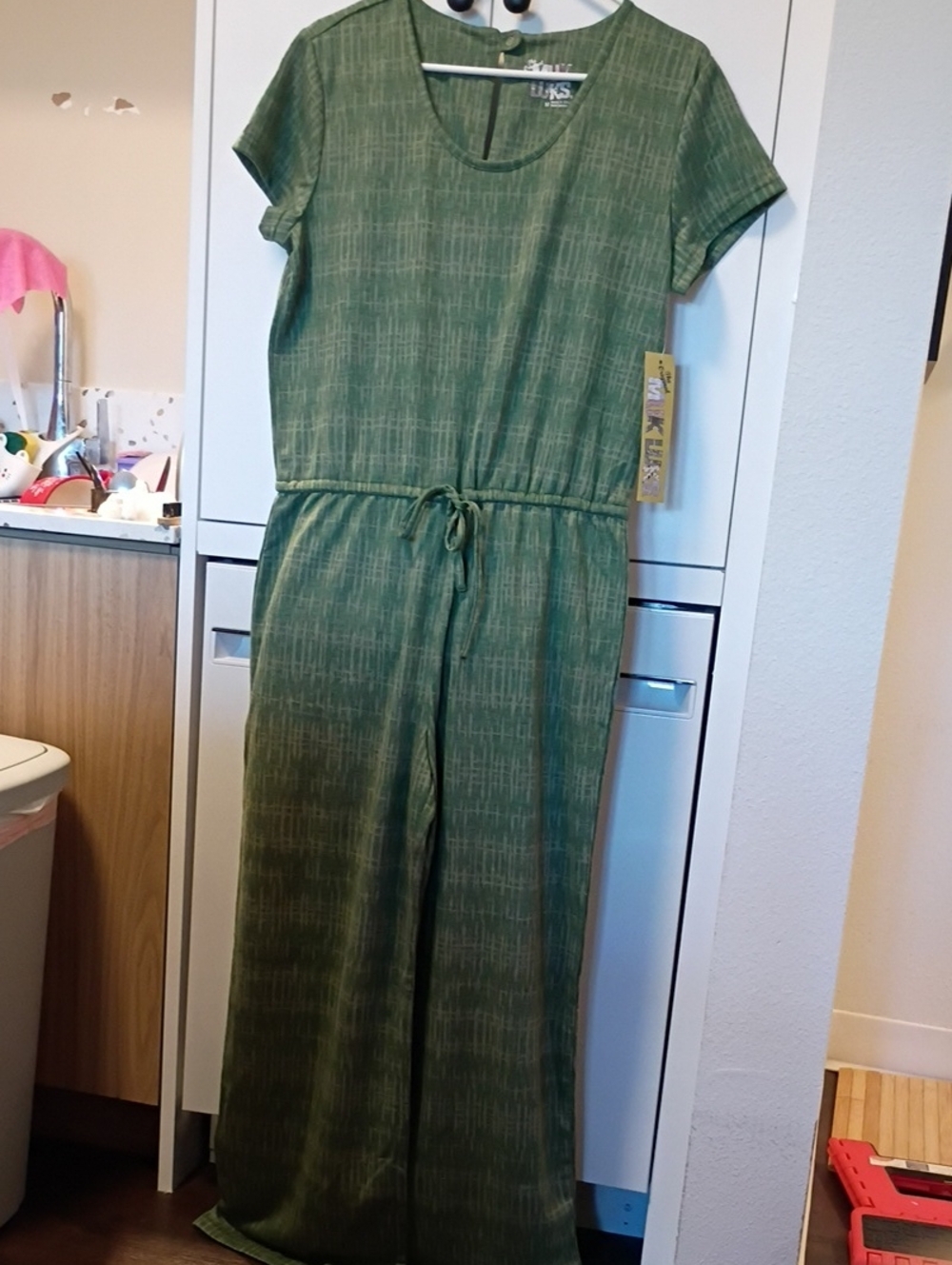 New MUK LUKS Olive Green Short-Sleeve Drawstring Jumpsuit